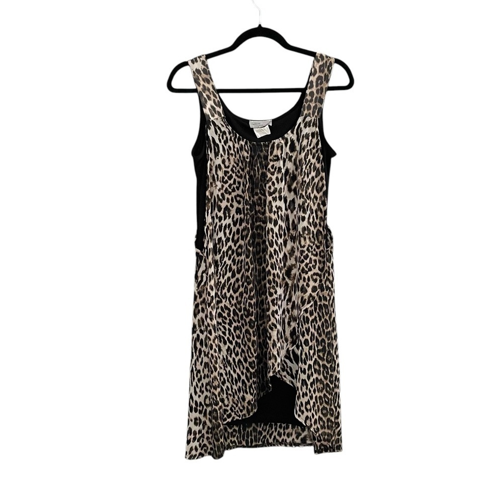 ZOONI Collection Leopard Print Sleeveless High Low Dress Black Brown White S